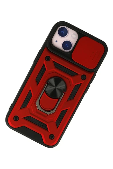 iPhone 15 Kılıf Pars Lens Yüzüklü Silikon - Kırmızı - Resim 2