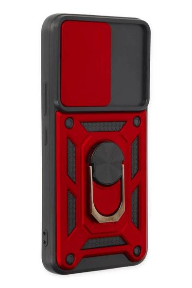 Samsung Galaxy S22 Kılıf Pars Lens Yüzüklü Silikon - Kırmızı - Resim 3