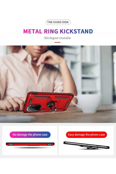 Xiaomi Poco F3 Kılıf Sofya Yüzüklü Silikon Kapak - Kırmızı - Resim 4