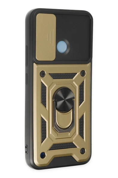 Realme C25Y Kılıf Pars Lens Yüzüklü Silikon - Gold - Resim 2