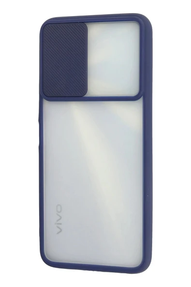 Vivo Y11S Kılıf Palm Buzlu Kamera Sürgülü Silikon - Lacivert - Resim 3