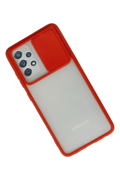 Samsung Galaxy A32 Kılıf Palm Buzlu Kamera Sürgülü Silikon - Kırmızı - Resim 2