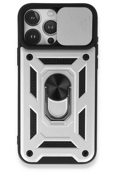 iPhone 15 Pro Kılıf Pars Lens Yüzüklü Silikon - Gümüş ürün görseli