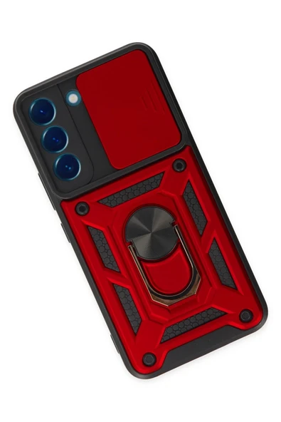 Samsung Galaxy S22 Kılıf Pars Lens Yüzüklü Silikon - Kırmızı - Resim 4