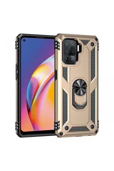 Oppo Reno 5 Lite Kılıf Sofya Yüzüklü Silikon Kapak - Gold ürün görseli