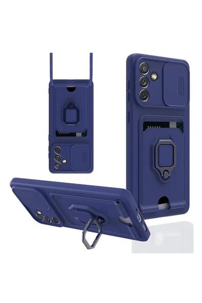 Samsung Galaxy A04S Kılıf Zuma Kartvizitli Yüzüklü Silikon - Lacivert ürün görseli