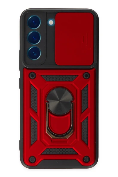 Samsung Galaxy S22 Kılıf Pars Lens Yüzüklü Silikon - Kırmızı ürün görseli