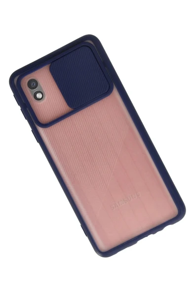 Samsung Galaxy A01 Core Kılıf Palm Buzlu Kamera Sürgülü Silikon - Lacivert - Resim 2