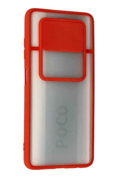 Xiaomi Pocophone X3 Kılıf Palm Buzlu Kamera Sürgülü Silikon - Kırmızı - Resim 3
