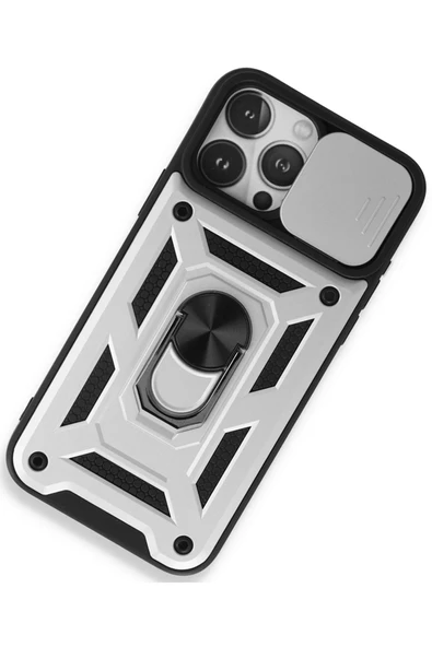 iPhone 15 Pro Kılıf Pars Lens Yüzüklü Silikon - Gümüş - Resim 2