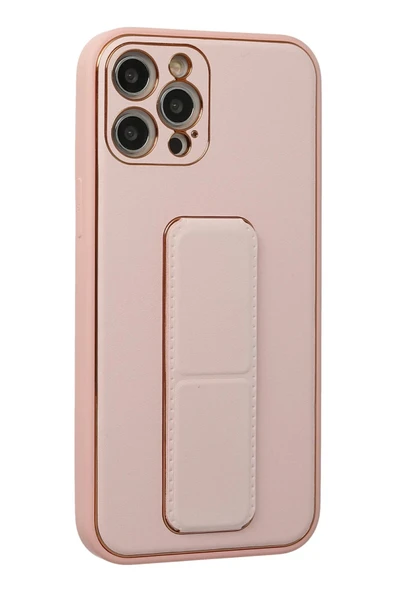 iPhone 12 Pro Kılıf Coco Deri Standlı Kapak - Pembe - Resim 2
