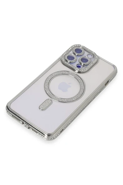 iPhone 15 Pro Max Kılıf Joke Simli Magneticsafe Kılıf - Gümüş - Resim 2
