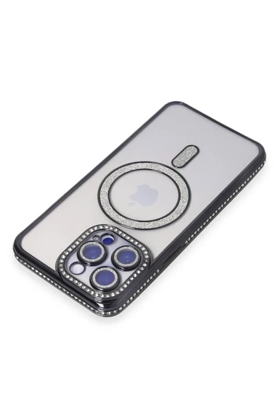 iPhone 15 Pro Max Kılıf Joke Simli Magneticsafe Kılıf - Siyah - Resim 2