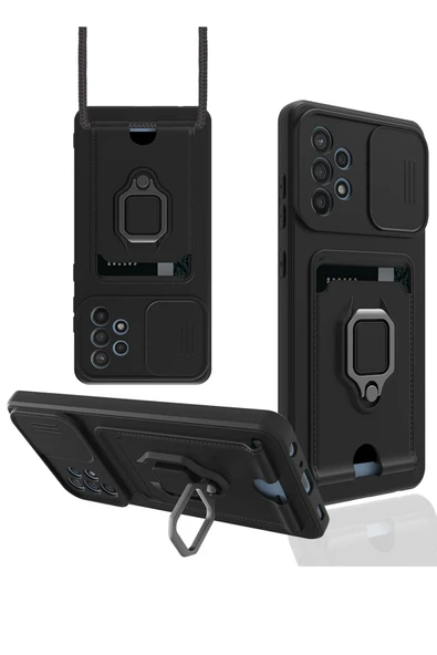 Samsung Galaxy A72 Kılıf Zuma Kartvizitli Yüzüklü Silikon - Siyah ürün görseli