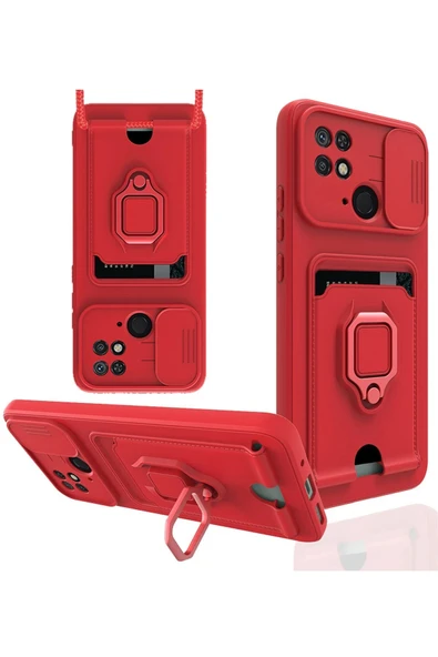 Xiaomi Redmi 10C Kılıf Zuma Kartvizitli Yüzüklü Silikon - Kırmızı ürün görseli