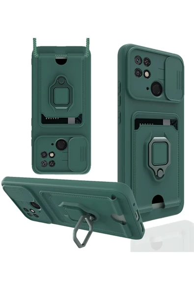 Xiaomi Redmi 10C Kılıf Zuma Kartvizitli Yüzüklü Silikon - Yeşil ürün görseli