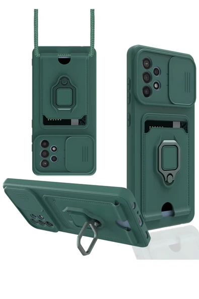 Samsung Galaxy A72 Kılıf Zuma Kartvizitli Yüzüklü Silikon - Yeşil ürün görseli