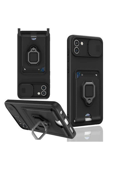 Samsung Galaxy A03 Kılıf Zuma Kartvizitli Yüzüklü Silikon - Siyah ürün görseli