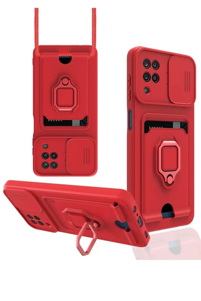 Samsung Galaxy A12 Kılıf Zuma Kartvizitli Yüzüklü Silikon - Kırmızı ürün görseli