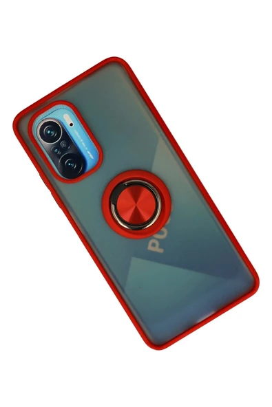 Xiaomi Redmi K40 Kılıf Montreal Yüzüklü Silikon Kapak - Kırmızı - Resim 2