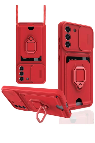 Samsung Galaxy S21 FE Kılıf Zuma Kartvizitli Yüzüklü Silikon - Kırmızı ürün görseli