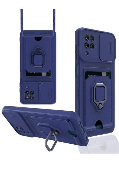 Samsung Galaxy A12 Kılıf Zuma Kartvizitli Yüzüklü Silikon - Lacivert ürün görseli