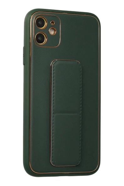 iPhone 12 Kılıf Coco Deri Standlı Kapak - Yeşil - Resim 2