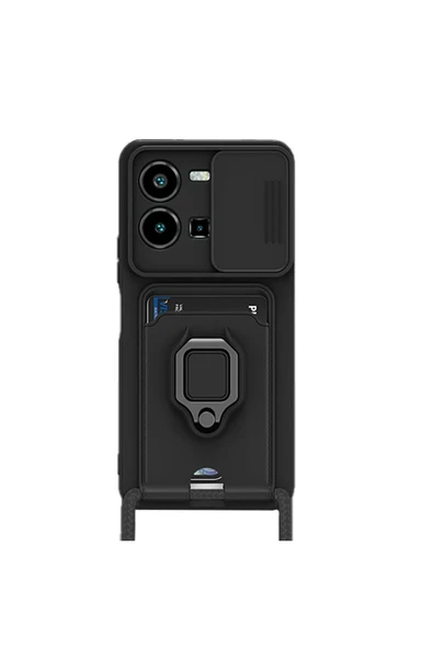 Vivo Y35 Kılıf Zuma Kartvizitli Yüzüklü Silikon - Siyah - Resim 2