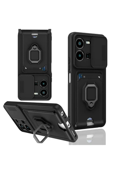 Vivo Y35 Kılıf Zuma Kartvizitli Yüzüklü Silikon - Siyah ürün görseli