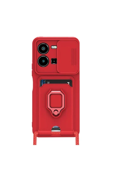 Vivo Y35 Kılıf Zuma Kartvizitli Yüzüklü Silikon - Kırmızı - Resim 2