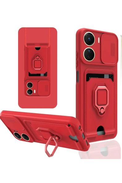 Vivo Y16 Kılıf Zuma Kartvizitli Yüzüklü Silikon - Kırmızı ürün görseli
