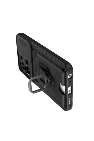 Vivo Y35 Kılıf Zuma Kartvizitli Yüzüklü Silikon - Siyah - Resim 3