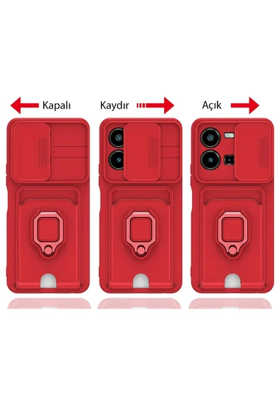 Vivo Y35 Kılıf Zuma Kartvizitli Yüzüklü Silikon - Siyah - Resim 4