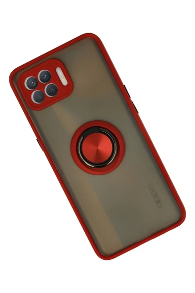 Oppo Reno 4 Lite Kılıf Montreal Yüzüklü Silikon Kapak - Kırmızı - Resim 2