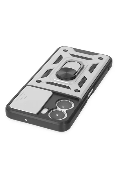 Vivo Y16 Kılıf Pars Lens Yüzüklü Silikon - Gümüş - Resim 5