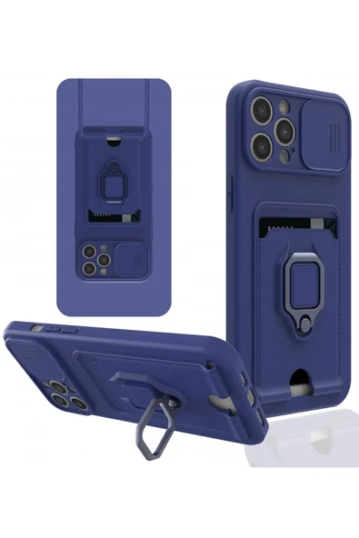 iPhone 12 Pro Max Kılıf Zuma Kartvizitli Yüzüklü Silikon - Lacivert ürün görseli