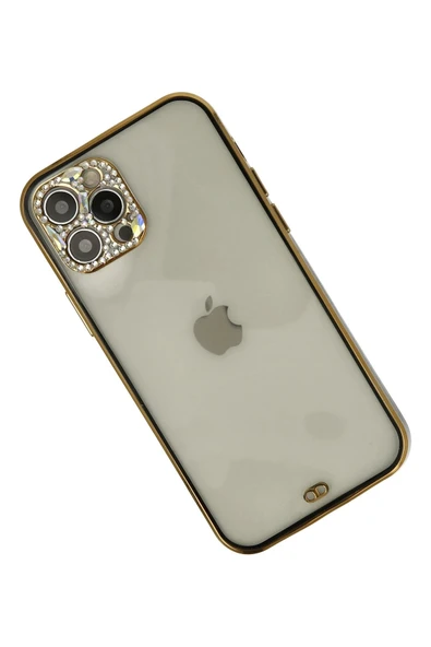 iPhone 12 Pro Max Kılıf Liva Taşlı Silikon - Siyah - Resim 3