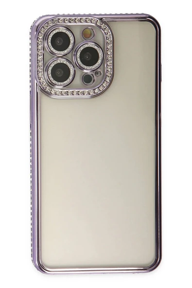 iPhone 14 Pro Kılıf Joke Taşlı Silikon - Mor - Resim 2