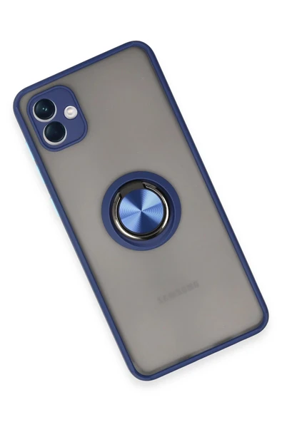 Samsung Galaxy A04 Kılıf Montreal Yüzüklü Silikon Kapak - Lacivert - Resim 3