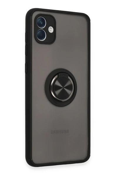 Samsung Galaxy A04 Kılıf Montreal Yüzüklü Silikon Kapak - Siyah - Resim 2