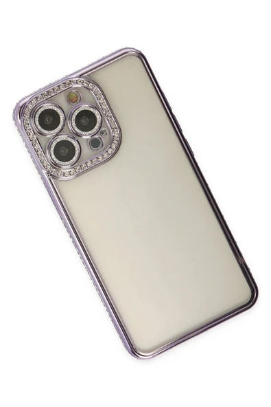 iPhone 14 Pro Kılıf Joke Taşlı Silikon - Mor - Resim 3