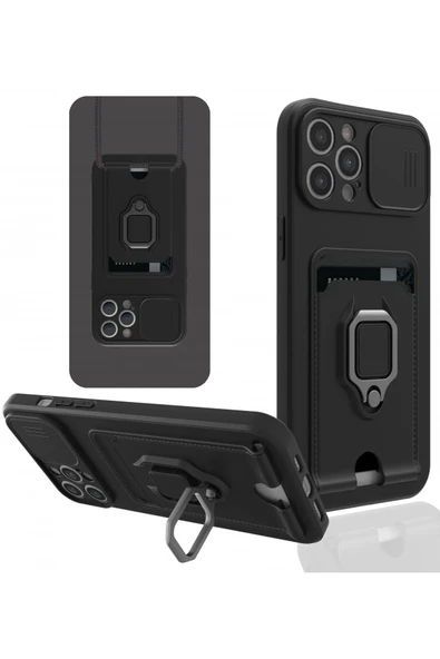 iPhone 12 Pro Kılıf Zuma Kartvizitli Yüzüklü Silikon - Siyah ürün görseli
