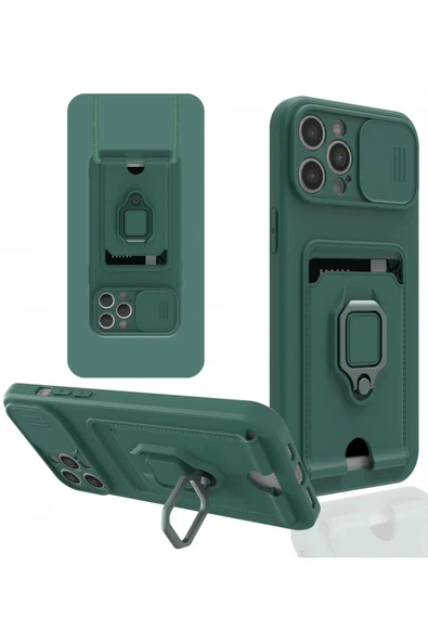 iPhone 12 Pro Max Kılıf Zuma Kartvizitli Yüzüklü Silikon - Yeşil ürün görseli