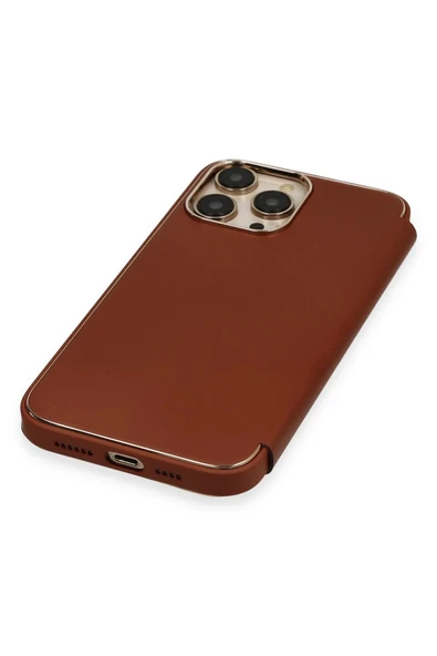 iPhone 14 Pro Kılıf Dolpin Kapaklı - Kahverengi - Resim 5