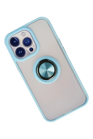 iPhone 13 Pro Kılıf Montreal Yüzüklü Silikon Kapak - Buz Mavi - Resim 2