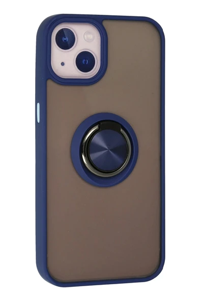 iPhone 13 Kılıf Montreal Yüzüklü Silikon Kapak - Lacivert - Resim 3