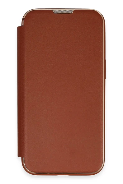 iPhone 14 Pro Kılıf Dolpin Kapaklı - Kahverengi - Resim 2