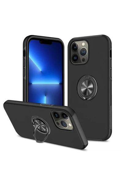 iPhone 13 Pro Kılıf Elit Yüzüklü Kapak - Siyah ürün görseli