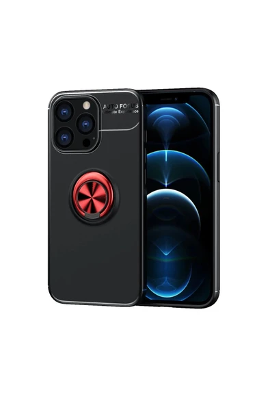 iPhone 13 Pro Kılıf Range Yüzüklü Silikon - Siyah-Kırmızı ürün görseli