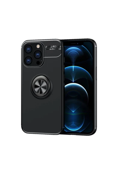 iPhone 13 Pro Kılıf Range Yüzüklü Silikon - Siyah ürün görseli
